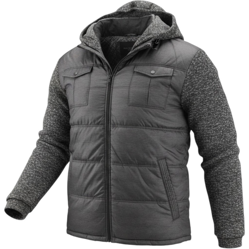 Brooklyn Laundry Mens Mixed Media Puffer Jacket Charcoal Grey Hooded 5XL NEW
